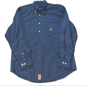 Nautica navy and white window pane pattern button down shirt